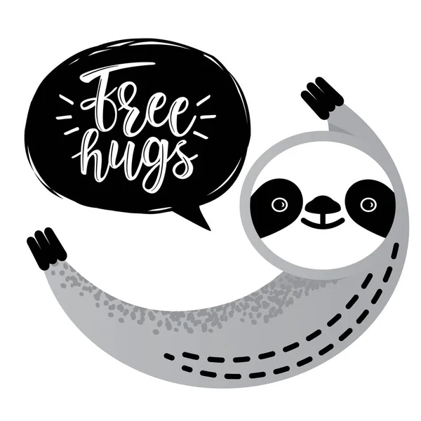 Cute vector sloth bear animal says 'Free hugs' — Stockvector