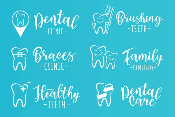 Ensemble vectoriel d'étiquettes de dentisterie pour une clinique dentaire — Image vectorielle