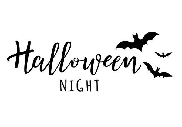 Lettering vettoriale notte di Halloween con pipistrelli . — Vettoriale Stock