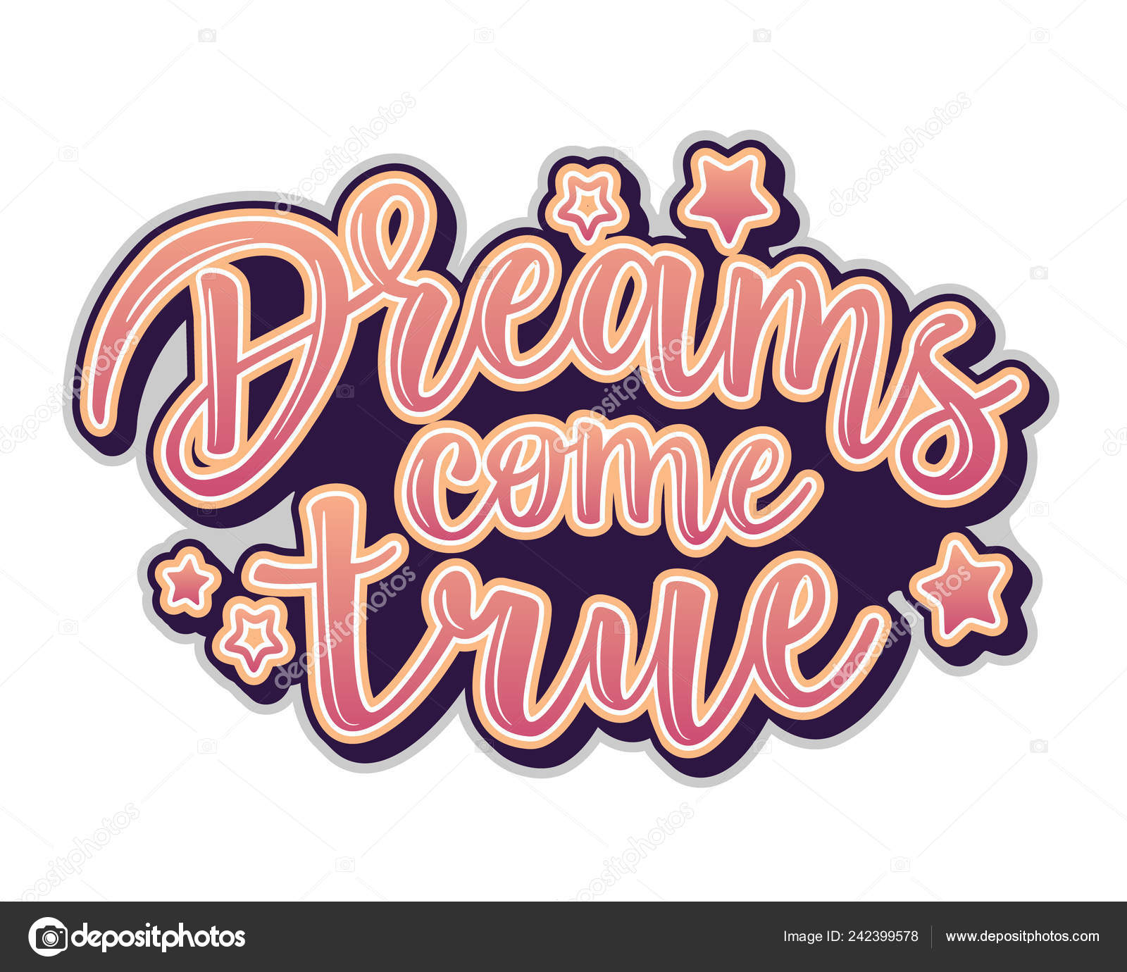 Greeting Cards With Dreams Come True Inscription Vector Image By C Volchonok Vector Stock 242399578