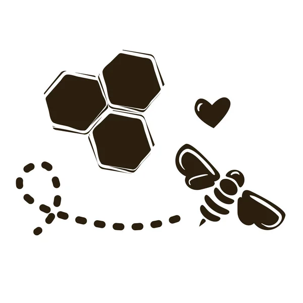 ミツバチとハニカムを使用したシンプルなロゴデザインテンプレート — ストックベクタ