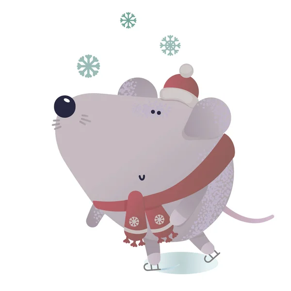 New year and winter rat character — Stock Vector