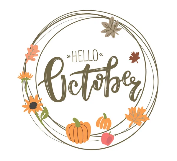 Vektoros kör keret Hello október betűkkel — Stock Vector