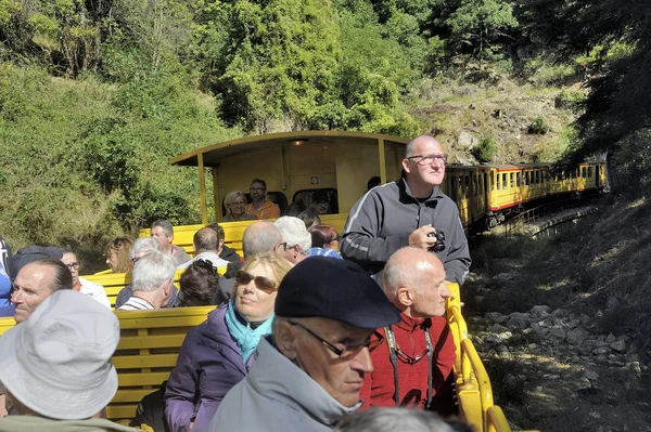 Mont Louis France Septembre 2018 Les Voyageurs Petit Train Jaune — Photo