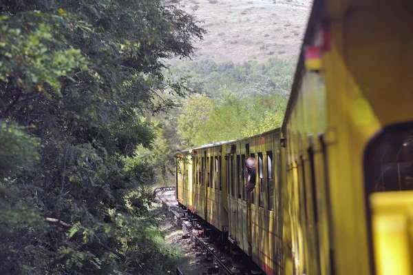 Latour Carol Francia Septiembre 2018 Pequeño Tren Amarillo Los Pirineos —  Fotos de Stock