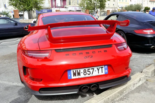 Ales Francia Septiembre 2018 Parte Trasera Porsche Gt3 Rojo Deportivo —  Fotos de Stock