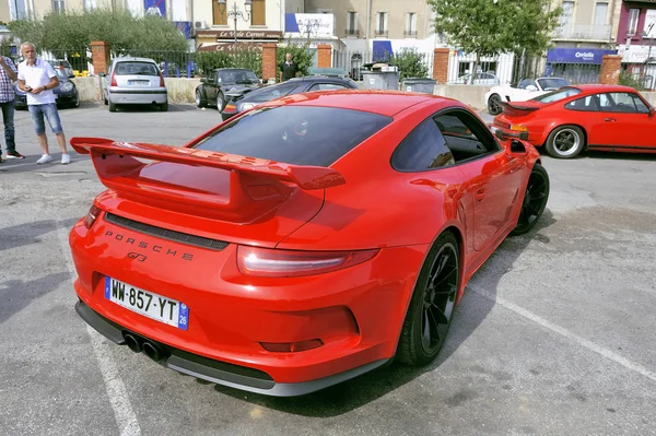 Ales Francia Septiembre 2018 Parte Trasera Porsche Gt3 Rojo Deportivo — Foto de Stock