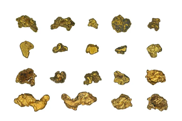 Planke aus geschliffenen Goldnuggets auf weißem Hintergrund — Stockfoto