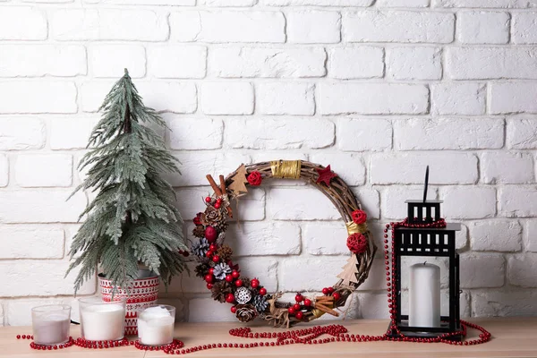 Christmas wreath with decorations,Christmas wreath and ribbon. Merry Christmas