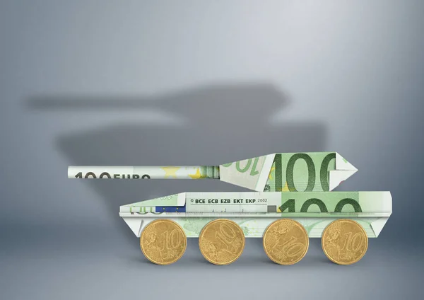 Концепция Бюджета Оружия Деньги Военный Танк — стоковое фото