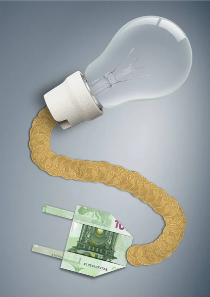 Τιμή Και Τιμολόγιο Ηλεκτρικής Ενέργειας Έννοια Λάμπα Χρήματα Καλώδιο Και — Φωτογραφία Αρχείου