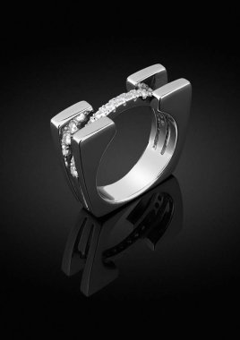 siyah, clipp izole Pırlantalı mücevher yüzük kare şekli