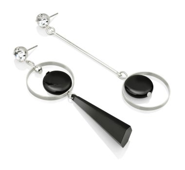 Beyaz, clippi izole siyah mücevher ile Gümüş Takı küpe