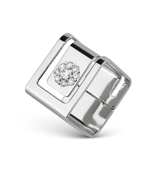 Δαχτυλίδι κοσμημάτων με διαμάντια, τετράγωνο σχήμα, απομονωμένο σε λευκό — Φωτογραφία Αρχείου