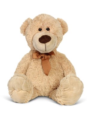 Pelüş oyuncak ayı beyaz arka planda izole edilmiş. 