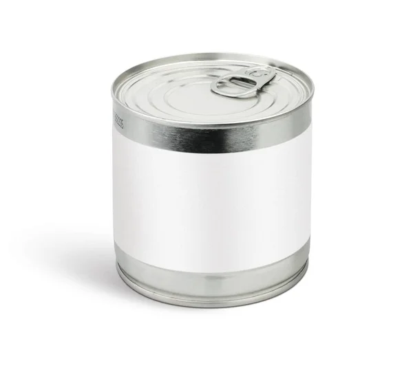 Metal Tin Can Blank Label White Clipping Path — Stock Photo, Image