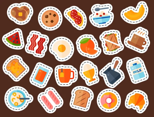 Breakfast healthy food meal icons drinks flat design bread egg lunch healthy meat menu restaurant vector illustration. — Stock Vector