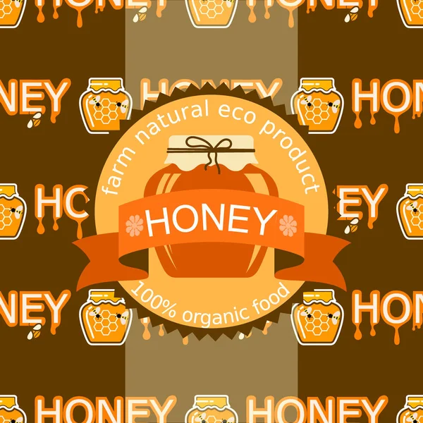 Honing pot eten glas gezond heerlijke natuurlijke naadloze patroon achtergrond organisch ingrediënt geel zoete vectorillustratie. — Stockvector