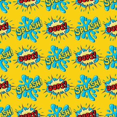 Pop art komik konuşma balonu patlama efektleri vektör patlama patlama iletişim bulut eğlence mizah kitabı sıçrama Dikişsiz desen arka plan illüstrasyon.