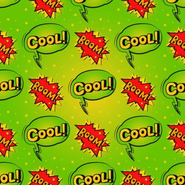 Pop art komik konuşma balonu patlama efektleri vektör patlama patlama iletişim bulut eğlence mizah kitabı sıçrama Dikişsiz desen arka plan illüstrasyon.