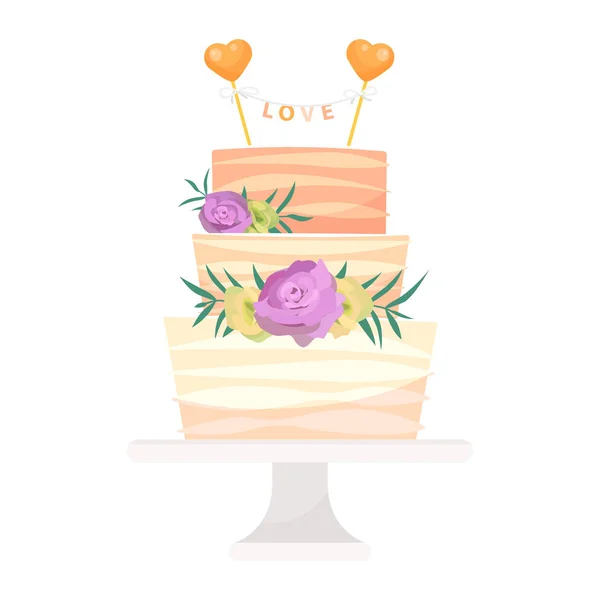 Hochzeitstorte Kuchen Vektor Hand gezeichnet Stil Süßigkeiten Dessert Bäckerei Zeremonie köstliches Dessert süßes Gebäck Illustration. — Stockvektor