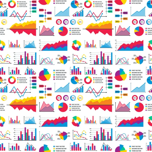 Diagram grafiek grafiekelementen vector business infographic flow blad gegevens sjabloon pijlen en cirkel vooruitgang schetsmatig verslag naadloze patroon achtergrond — Stockvector