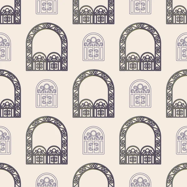 Kemer tasarım mimarlık inşaat çerçeve Dikişsiz desen arka plan sütun kapı kapı cephe bina inşaat vektör çizim.