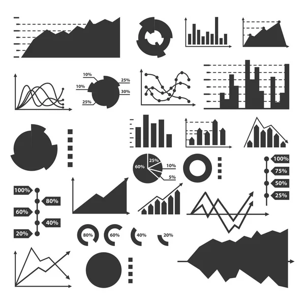 Diagram grafiek grafiekelementen vector business infographic flow blad gegevens sjabloon pijlen en cirkel vooruitgang schetsmatig verslag silhouet — Stockvector