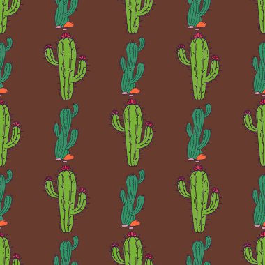 Kaktüs ev doğa vektör çizim çiçek Dikişsiz desen arka plan ile yeşil bitki cactaceous ağacı