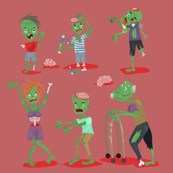 Colorato zombie spaventoso cartoni animati elementi Halloween magia persone corpo divertimento gruppo carino verde personaggio parte mostri vettore illustrazione . — Vettoriale Stock