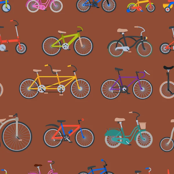 Bicicleta esporte bicicletas vetor transporte estilo velho passeio veículo verão transporte ilustração hipster romântico viagem passeio roda pedal ciclo sem costura padrão fundo . —  Vetores de Stock