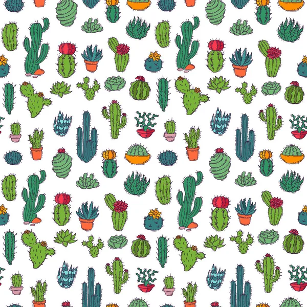 Cactus home natuur vectorillustratie van groene plant cactaceous boom met bloem naadloze patroon achtergrond — Stockvector