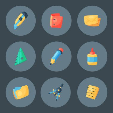 İleti örneği simgeler office kaynağı vectorschool araçları ve aksesuarları eğitim ürün yelpazesine kalem marker kalem üzerinde beyaz arka plan illüstrasyon izole ayarla