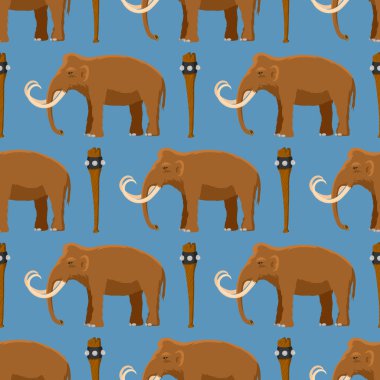 Mamut vektör memeli hayvan karakter tusk ve antik stoneage illüstrasyon Tarih öncesi filin beyaz arka plan üzerinde izole bagaja ile