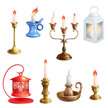 Candlestick vector candle lantern vintage candlelight decoration and old candelabrum holder illustration set of antique candelabra fire light lamp isolated on white background clipart