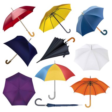 Umbrella vector umbrella-shaped rainy protection open and colorfull parasol accessory illustration set of autumn rained protective cover umbrella-stand isolated on white background clipart