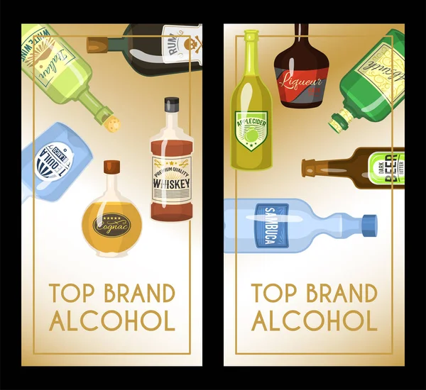 Alccohol banner borlap sablon bárban vagy étteremben menü tervezés vektor illusztráció. Kreatív művészeti legnépszerűbb márka háttér szőlő üveg bár ital üveg dekoráció. — Stock Vector