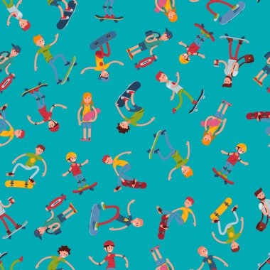 Teenage kaykay sorunsuz desen mutlu gençler adam kask yakalama giyen şehir eğlenceli yaşam tarzı vektör illüstrasyon hamle. Paten spor trendy karakterler arka plan.