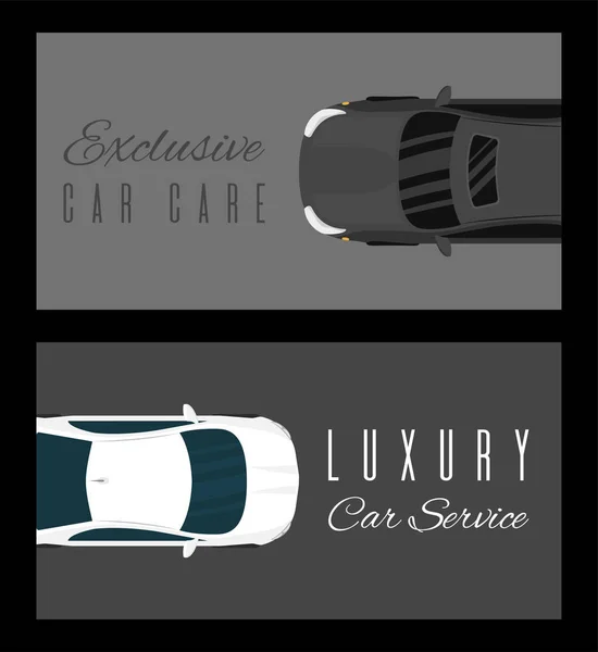 Exkluzív autós-ápoló-szett bannerek vektoros illusztráció. Luxus autó szolgáltatás. Szállítási szolgáltatások a drága járművek jó állapotban. Leújabb ajánlat. Szép autók foglalás. — Stock Vector