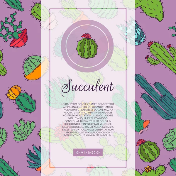 Succulents 장식 선인장 녹색 식물 벡터 일러스트입니다. 자연 식물 houseplant 꽃 배너입니다. 선인장 디자인 식물학 꽃다발입니다. 장식적인 식물 정원 카드. — 스톡 벡터