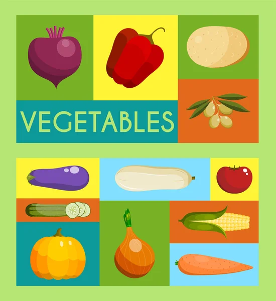 Ensemble végétal de bannières illustration vectorielle. Marché agricole. Produits végétariens, naturels et biologiques. Mode de vie sain avec des aliments frais. Comprend poivre, tomate, pomme de terre, carotte . — Image vectorielle