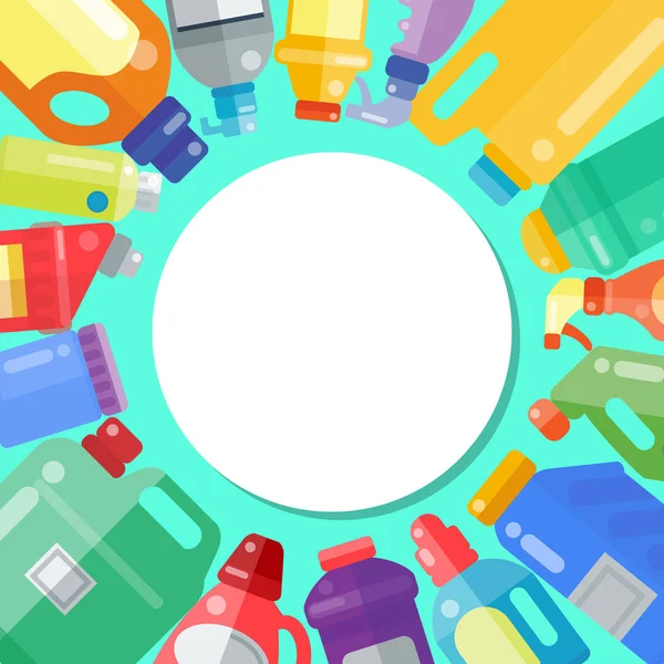 清洁产品家用瓶装塑料液体洗涤剂产品矢量说明。家务用品。清洁消毒设备包装。清洁护理清洁液容器 — 图库矢量图片