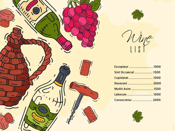 Wijnkaart smaak club banner vector illustraties glas wijn druivenfles. Proef evenementenmenu. Vector alcohol drinken achtergrond traditionele voedsel champagne. Wineglass bedrijf vieren uitnodiging kaart. — Stockvector