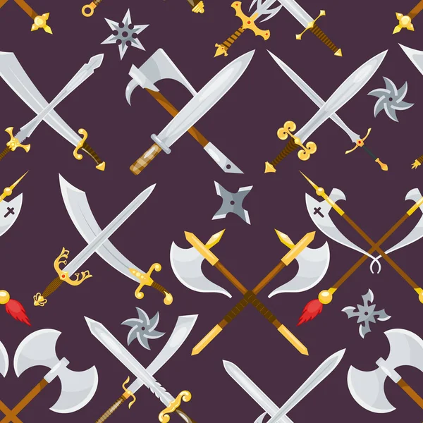Espada vetor arma medieval de cavaleiro com lâmina afiada e piratas faca ilustração broadsword conjunto isolado no fundo — Vetor de Stock