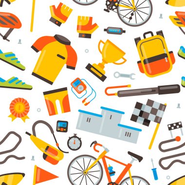 Üzerinde bisiklet vektör Bisiklet aksesuarları bisikletçinin veya bisikletçi spor giyim giyim kask illüstrasyon izole beyaz arka plan üzerinde bisikleti yarış öğeleri kümesi ile Bisiklete binme