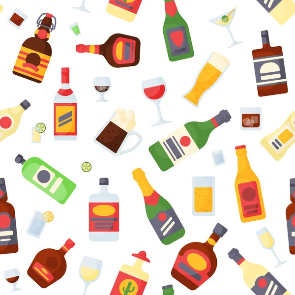Alcohol drinks in bottles cocktail glasses whiskey cognac brandy beer champagne wine vector collection Royalty Free Stock Illustrations