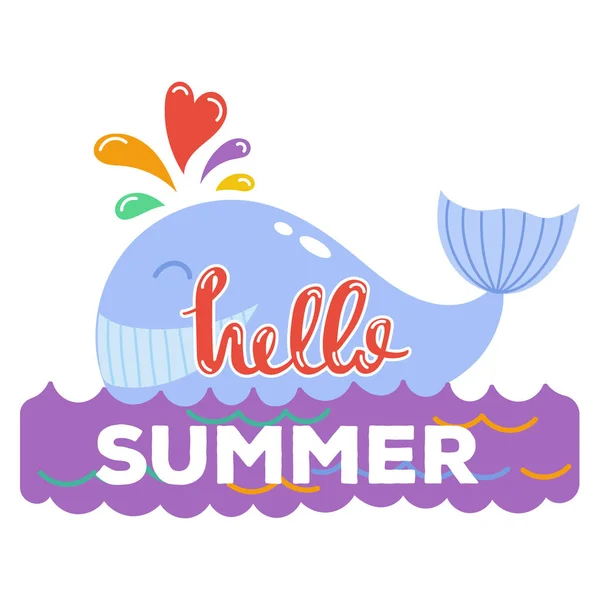 Типографический логотип Hello Summer на заднем плане. Морские растения, солнце, пляжное море и векторная иллюстрация путешествия. Холлидей я люблю летнее солнце и веселый отдых — стоковый вектор