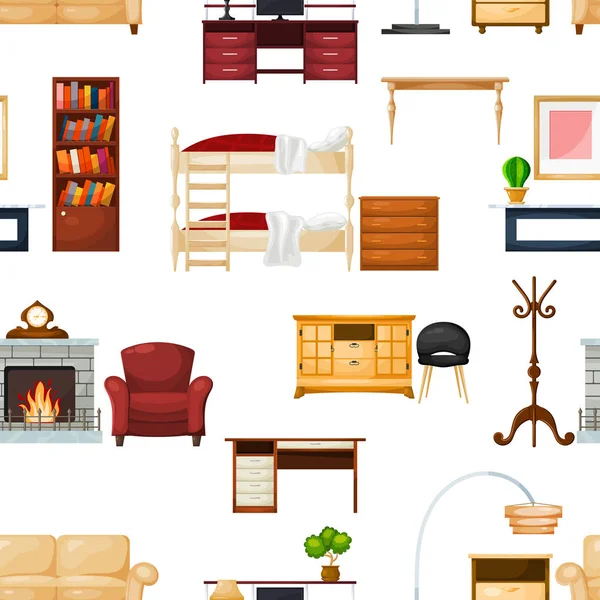 家具矢量家具设计客厅内部在公寓套的桌子与抽屉，提供房间插图孤立在白色背景 — 图库矢量图片