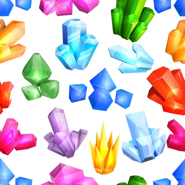 Kristalsteen vector kristallijne of gem en kostbare edelsteen voor juwelen illustratie set juweel of mineraal steenachtige kristallisatie van natuurlijke quartz geïsoleerd op achtergrond — Stockvector
