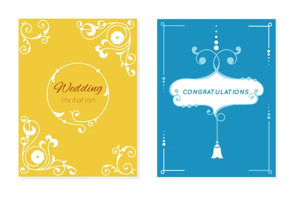 Esküvői retro meghívó kártya vektor menteni a dátum lakosztály virágsablonokat nap házasság kézzel betűkkel feliratozás nyomtatási elrendezés design illusztráció. Virág rajzolatú — Stock Vector